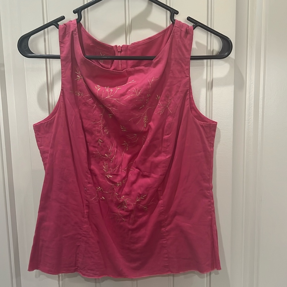 Danish brand Noa Noa gold embroidered dark pink sleeveless tank blouse size M